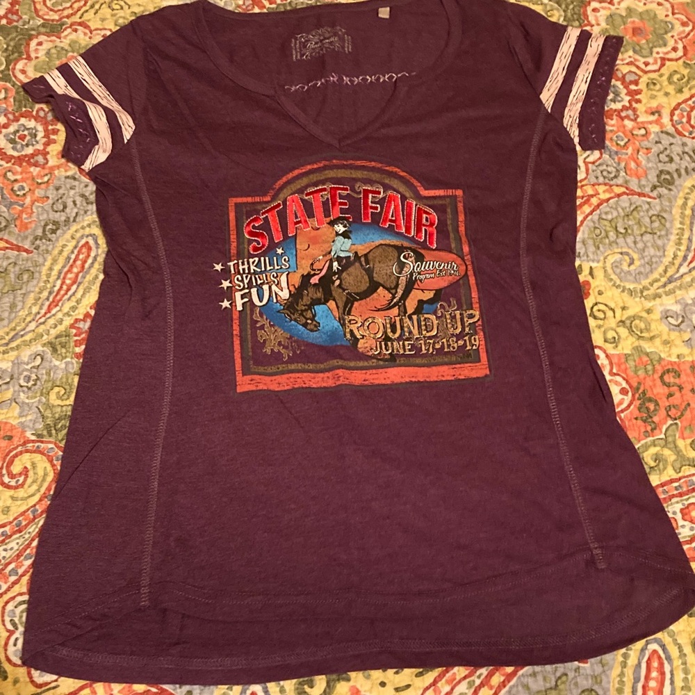Panhandle Slim Western Cowboy Purple Ringer T Shirt M - Picture 7 of 7